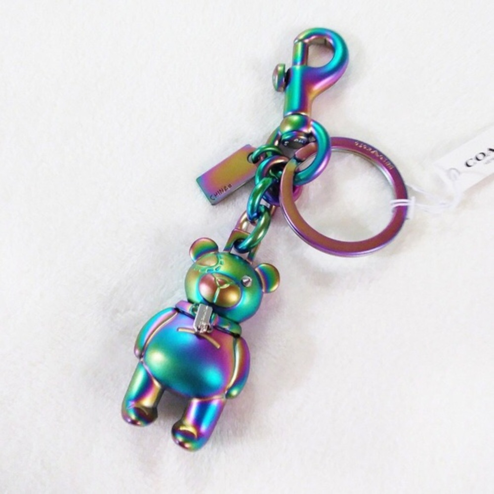 NWT! Coach Iridescent Teddy Bear Purse Charm Fob - Picture 3 of 4